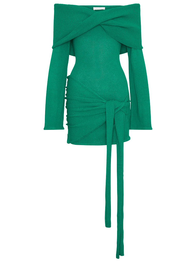 Camryn Off Shoulder Tie Knit Mini Dress - Green 8