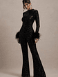 Asteroid | Black Sequin Long-Sleeve Jumpsuit With Feather Cuffs - thumbnail 5