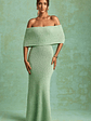 Bouclé Off-Shoulder Maxi Dress in Mint - thumbnail 6