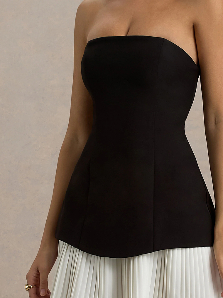 Autumn | Black & White Bandeau Mini Dress With Pleats 3