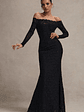Astoria | Black Lace Bardot Maxi Dress With Chiffon Skirt - thumbnail 4