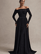 Astoria | Black Lace Bardot Maxi Dress With Chiffon Skirt - thumbnail 5