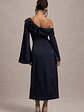 Astral | Navy Satin Asymmetric Flared-Sleeve Midi Dress - thumbnail 2