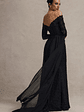 Astoria | Black Lace Bardot Maxi Dress With Chiffon Skirt - thumbnail 7