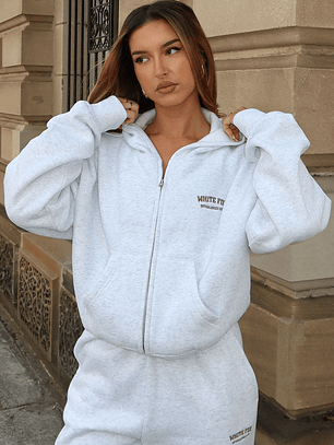 Can't Miss It Boxy Zip Front Hoodie Grey Marle/Rose Gold