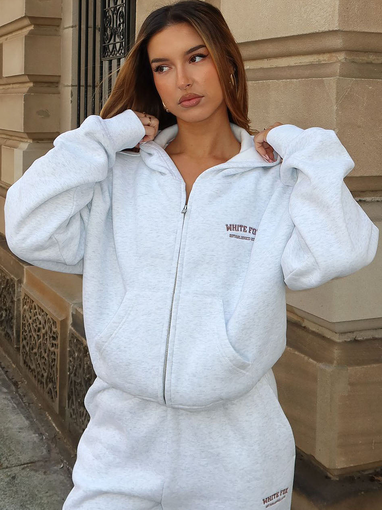 Can't Miss It Boxy Zip Front Hoodie Grey Marle/Rose Gold 1