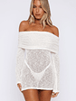 Can't Leave Me Long Sleeve Boucle Mini Dress White - thumbnail 2