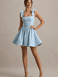 Bethani | Light Blue Skater Mini Dress With Bow Straps - thumbnail 2