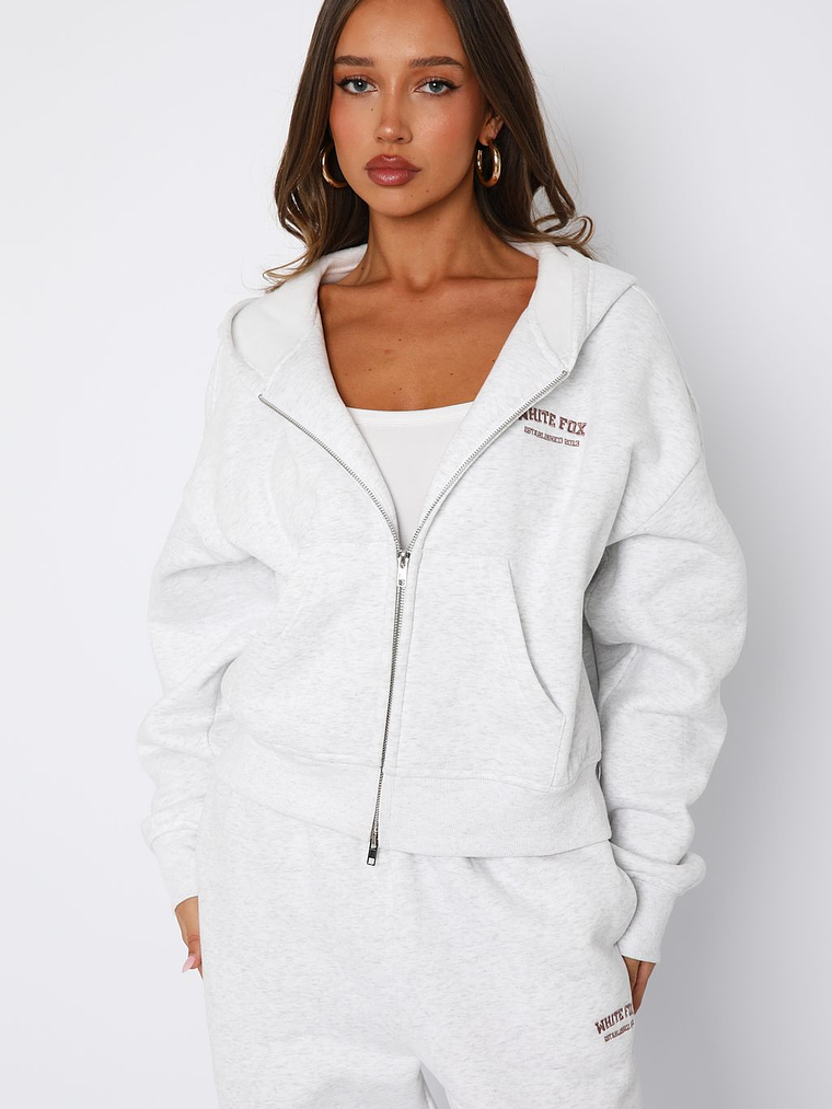 Can't Miss It Boxy Zip Front Hoodie Grey Marle/Rose Gold 2