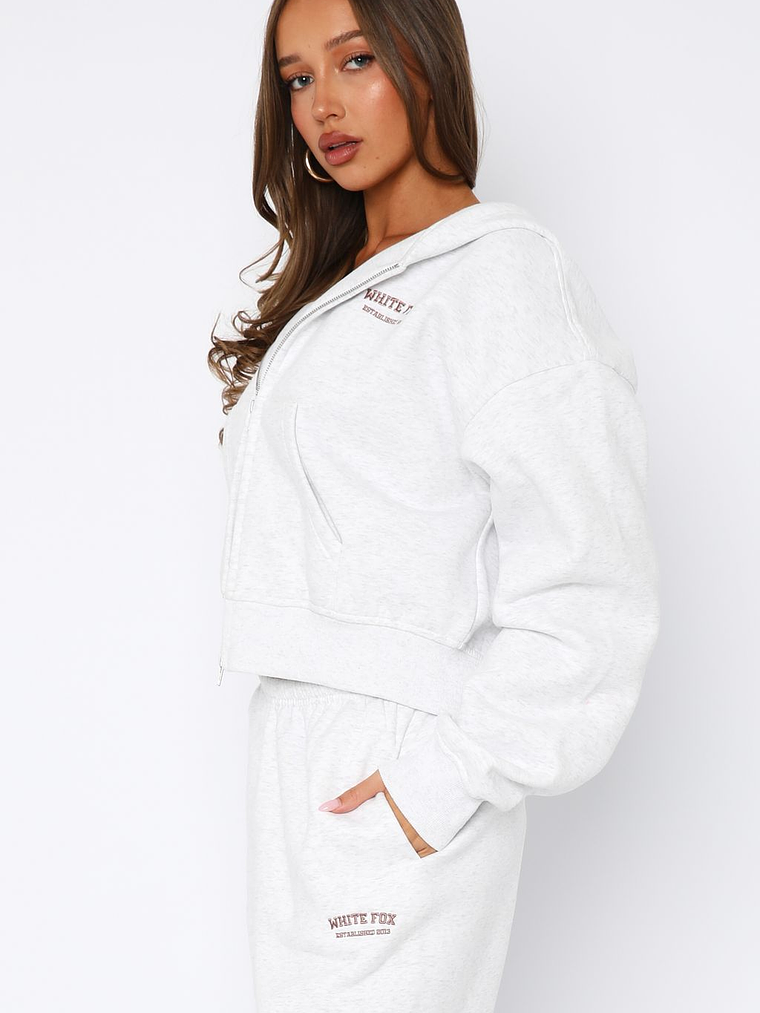 Can't Miss It Boxy Zip Front Hoodie Grey Marle/Rose Gold 3