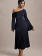 Astral | Navy Satin Asymmetric Flared-Sleeve Midi Dress - thumbnail 5