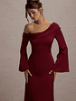 Astral | Port Satin Asymmetric Flared-Sleeve Midi Dress - thumbnail 3