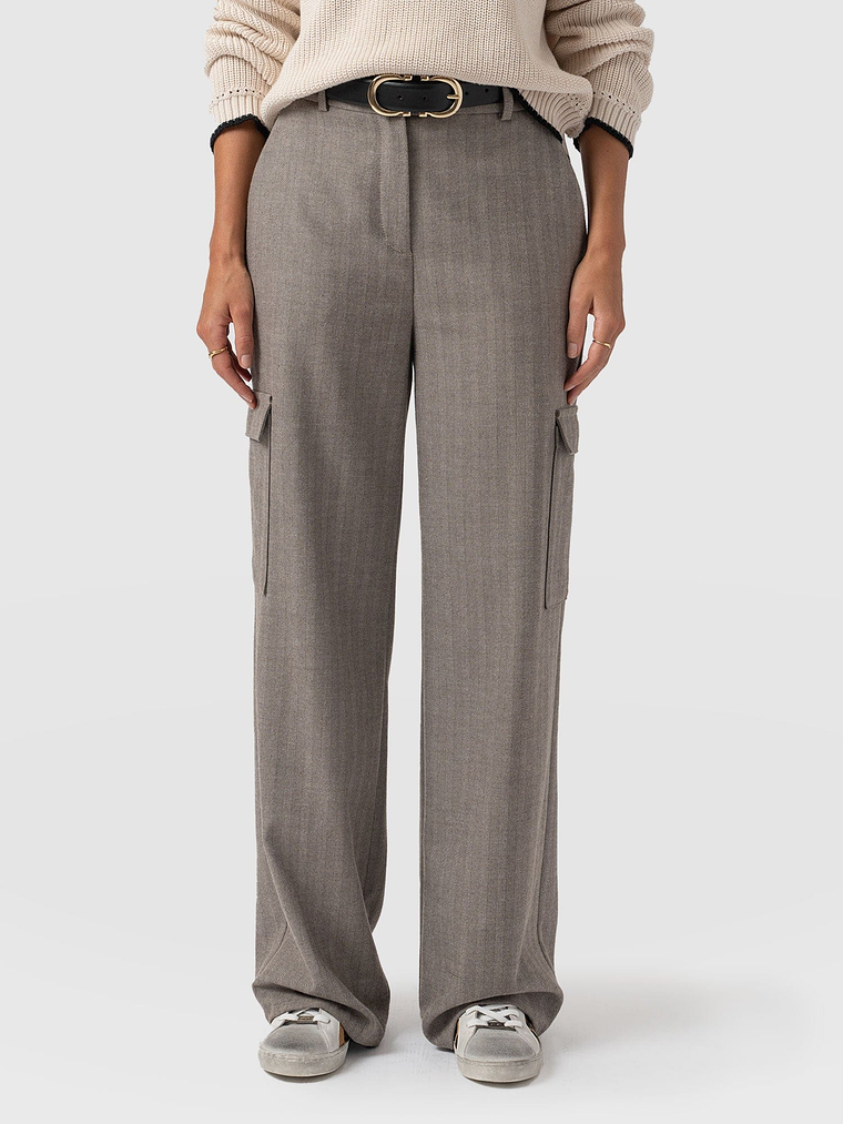 Astrid Cargo Pant - Brown Herringbone 3