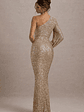 Aven | Gold Sequin Asymmetric Puff-Sleeve Maxi Dress - thumbnail 2