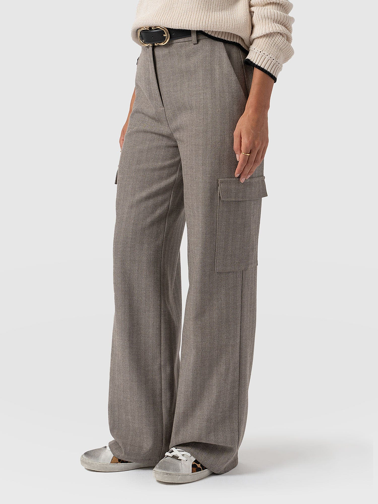 Astrid Cargo Pant - Brown Herringbone 4