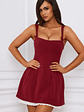 Bow-Detail Pleated A-Line Mini Dress in Berry Red - thumbnail 1