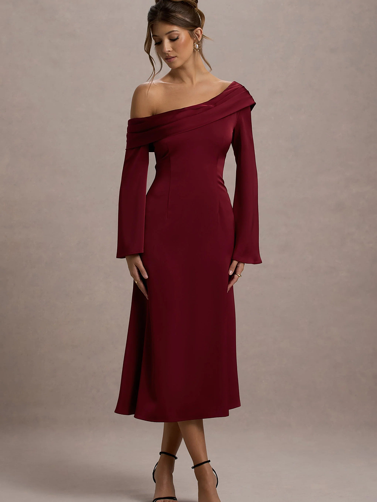 Astral | Port Satin Asymmetric Flared-Sleeve Midi Dress 5