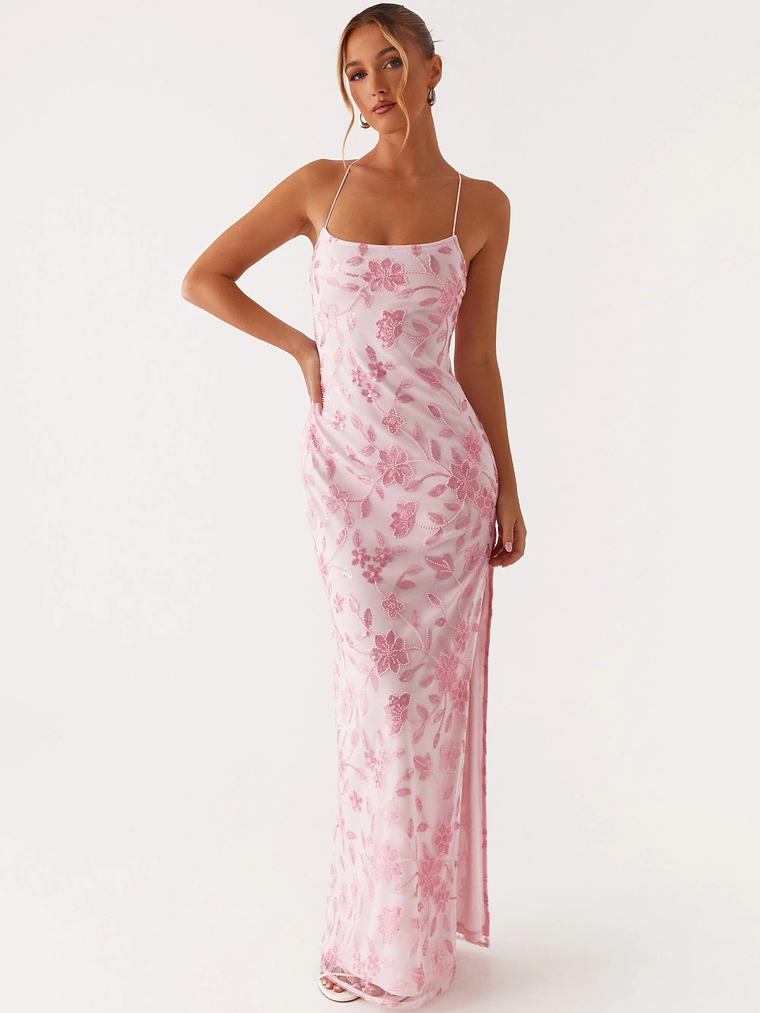 Bright Lights Beaded Maxi Dress - Pink 1