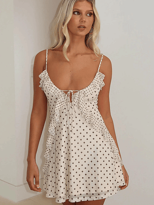 Can't Resist You Mini Dress Cream/Choc Polka Dot