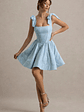 Bethani | Light Blue Skater Mini Dress With Bow Straps - thumbnail 6