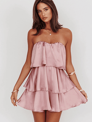 Behati Tiered Layer Strapless Dress Dusty Rose