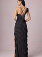 Asymmetric Ruffled Lace-Up Gown in Black - thumbnail 3