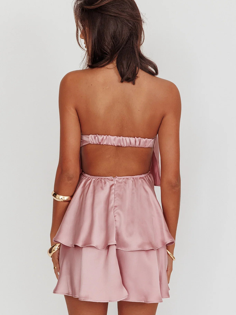 Behati Tiered Layer Strapless Dress Dusty Rose 2