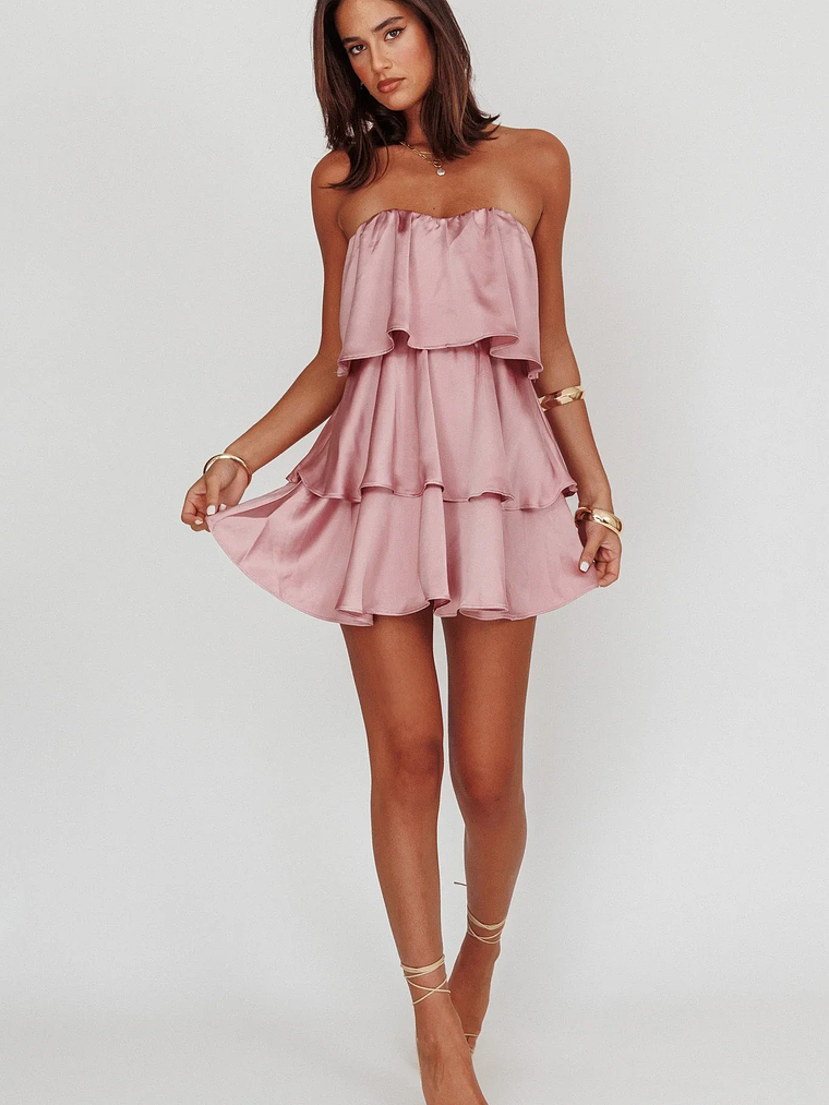 Behati Tiered Layer Strapless Dress Dusty Rose 3