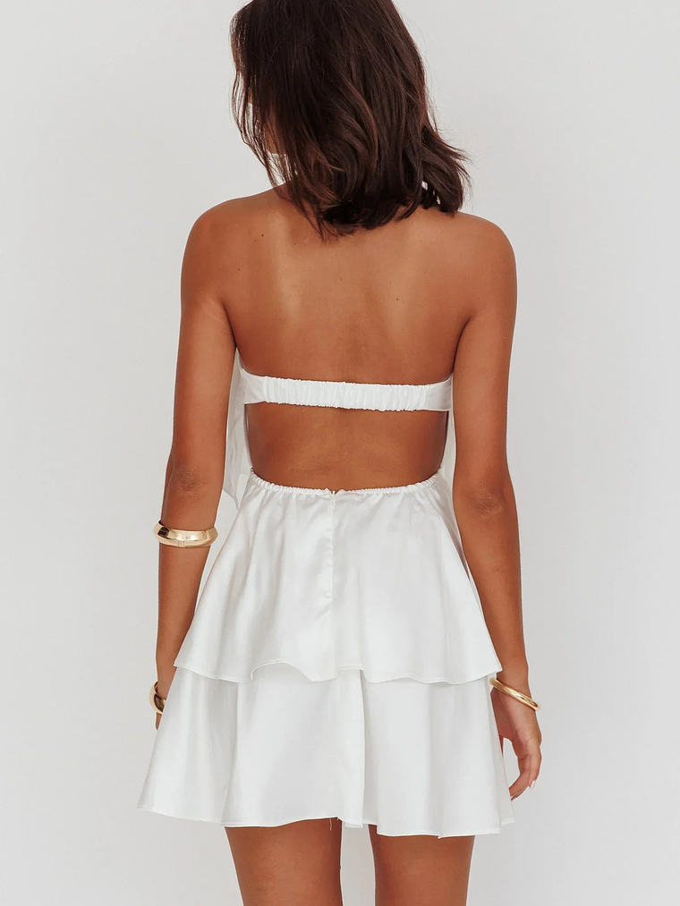 Behati Tiered Layer Strapless Dress White 2
