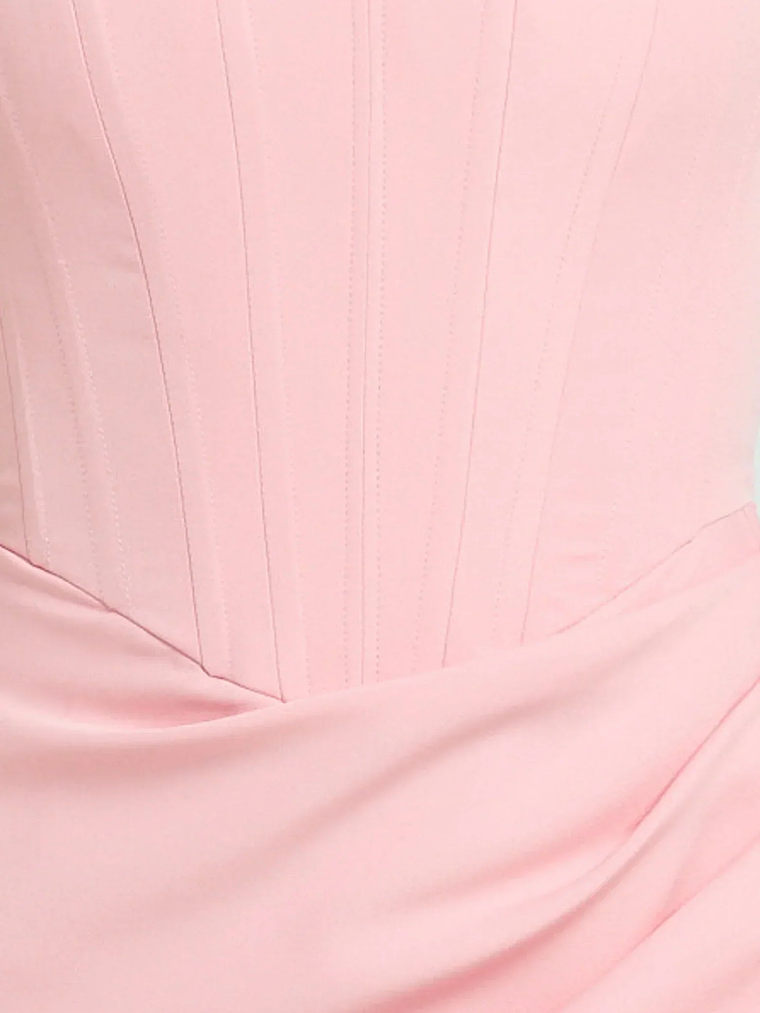 Avery Mini Dress Strapless Corset Bodice Draped Dress in Pink 6