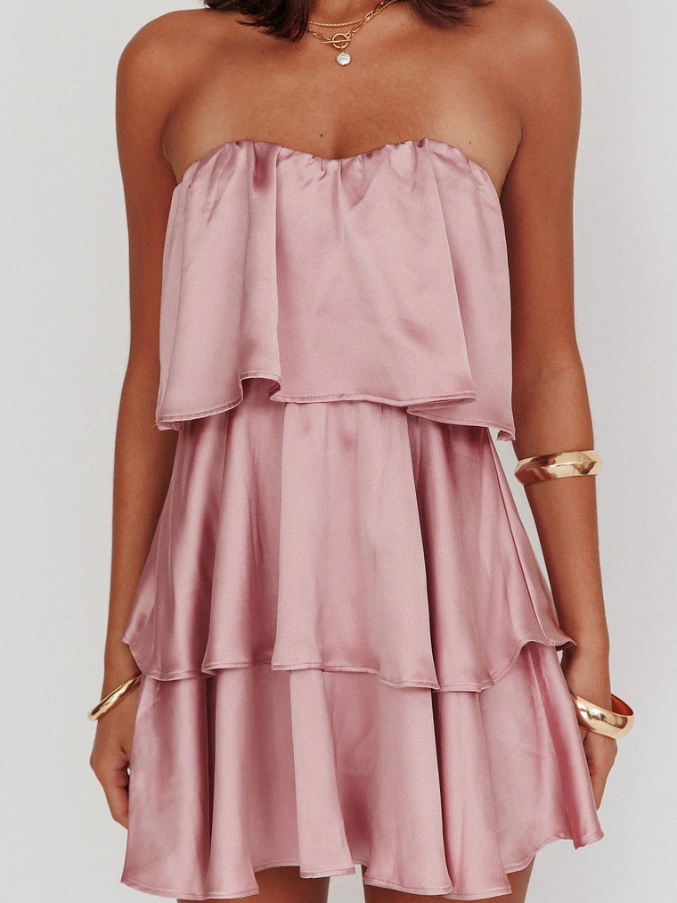 Behati Tiered Layer Strapless Dress Dusty Rose 4