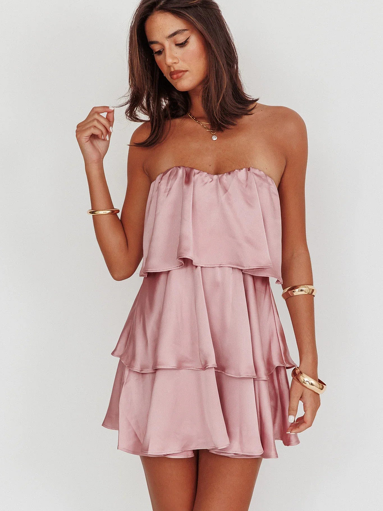 Behati Tiered Layer Strapless Dress Dusty Rose 5