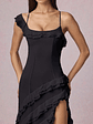 Asymmetric Ruffled Lace-Up Gown in Black - thumbnail 6