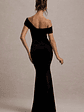 Candela | Black Velvet Asymmetric Bardot Maxi Dress - thumbnail 2