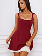 Bow-Detail Pleated A-Line Mini Dress in Berry Red - thumbnail 7