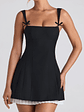 Bow-Detail Pleated A-Line Mini Dress in Black - thumbnail 3