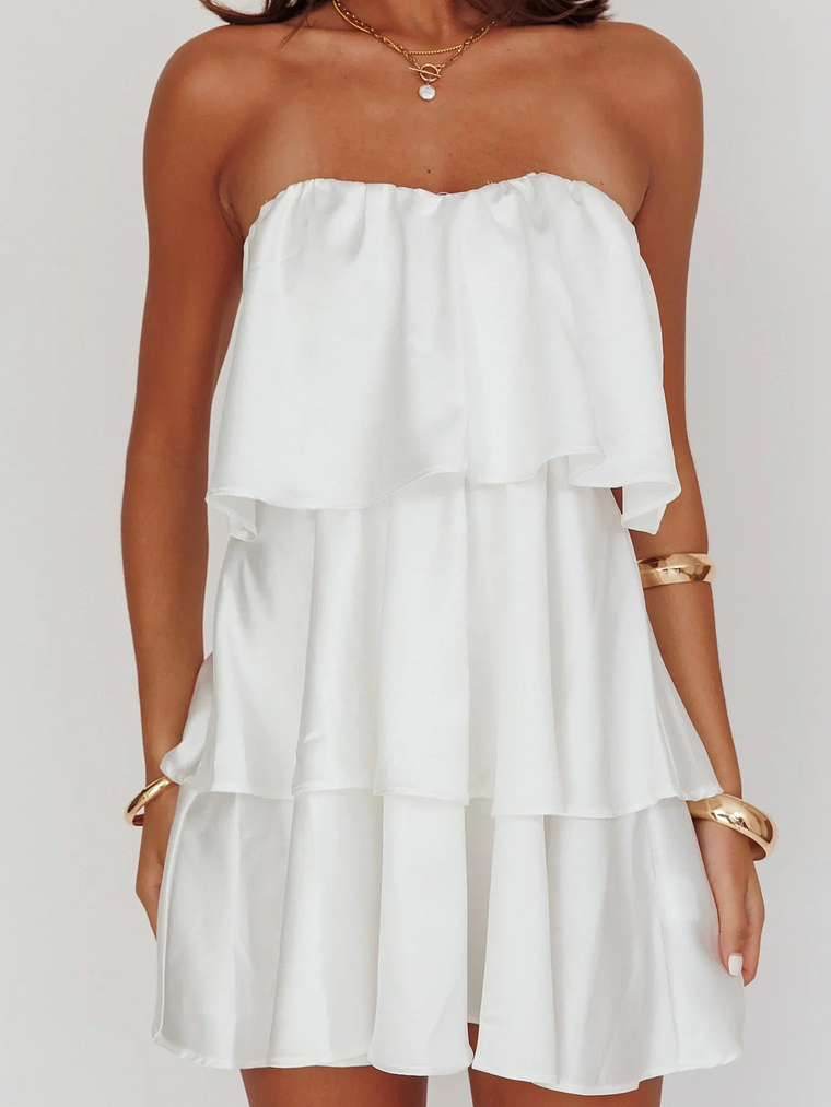 Behati Tiered Layer Strapless Dress White 4