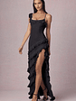 Asymmetric Ruffled Lace-Up Gown in Black - thumbnail 7