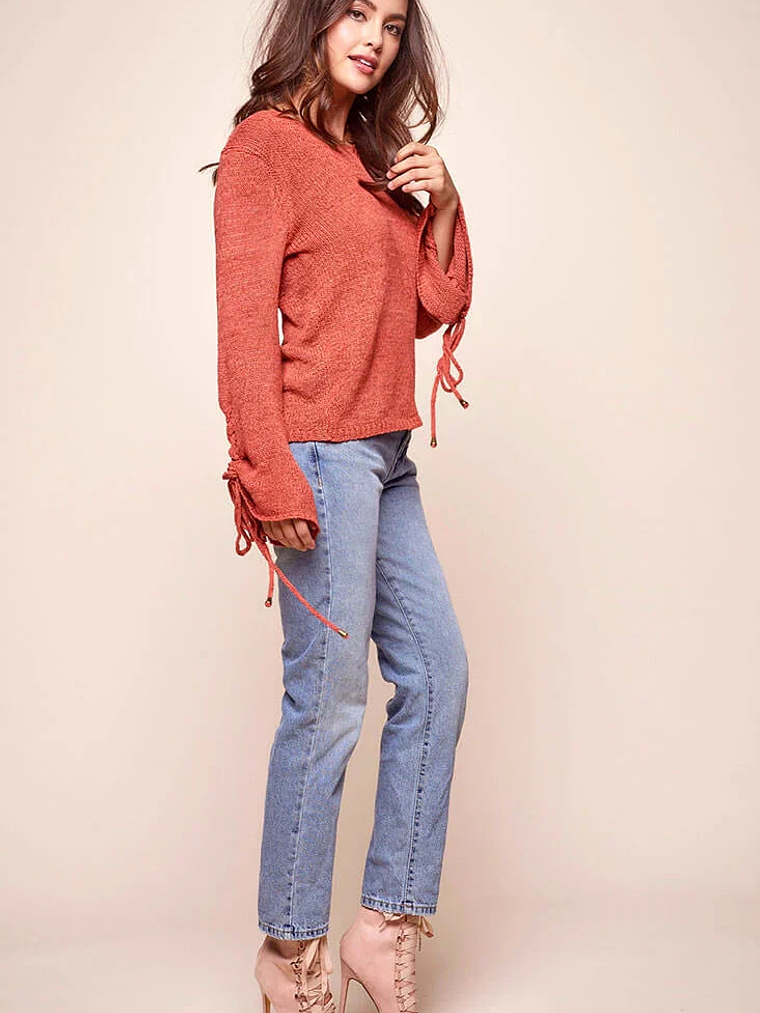Cairo Knitted Long Tie Sleeved Top Rust 5