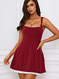 Bow-Detail Pleated A-Line Mini Dress in Berry Red - thumbnail 8