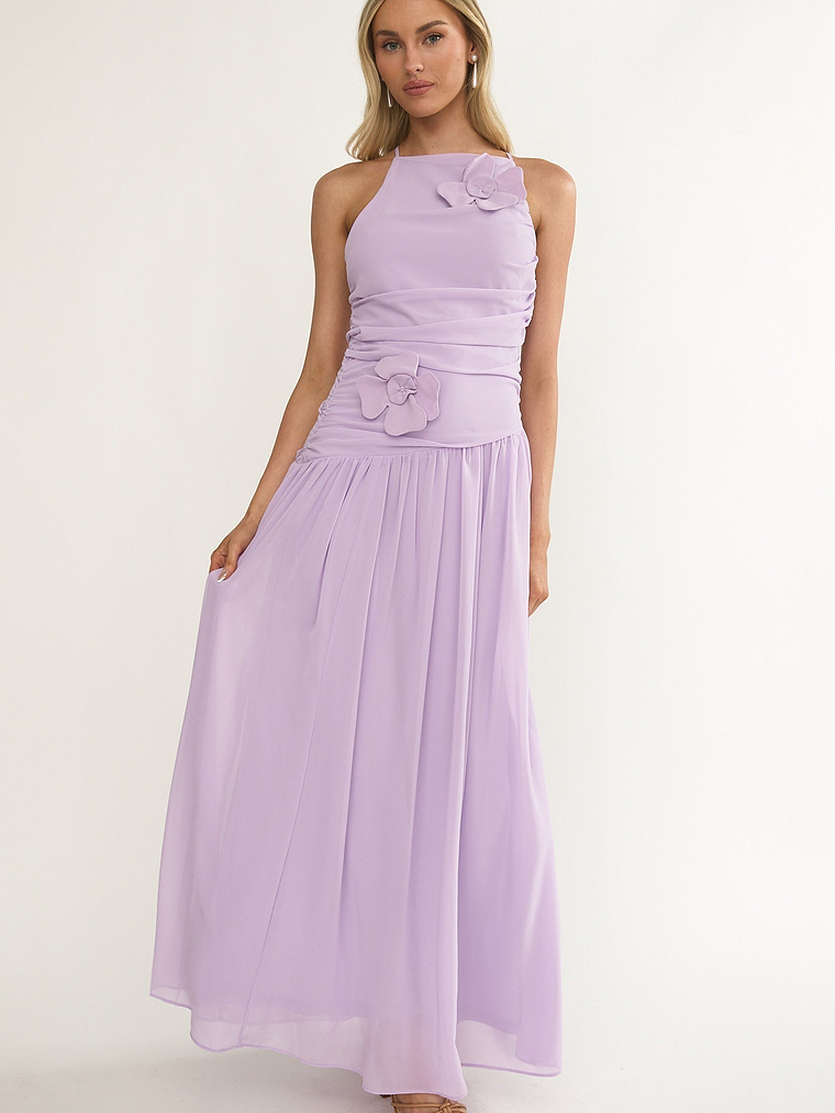 Brighten Drop Waist Flower Accent Maxi Dress Lilac 5