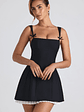 Bow-Detail Pleated A-Line Mini Dress in Black - thumbnail 4
