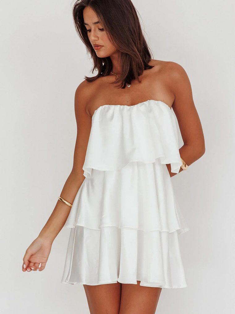 Behati Tiered Layer Strapless Dress White 5