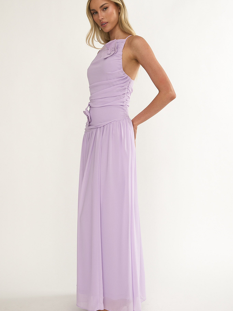 Brighten Drop Waist Flower Accent Maxi Dress Lilac 6