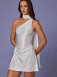 Asymmetric Scarf-Detail Mini Dress in White - thumbnail 1