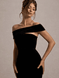 Candela | Black Velvet Asymmetric Bardot Maxi Dress - thumbnail 6