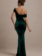 Candela | Bottle Green Velvet Asymmetric Bardot Maxi Dress - thumbnail 2