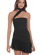 Asymmetrical Mesh Scarf Dress in Black - thumbnail 1