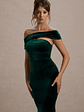 Candela | Bottle Green Velvet Asymmetric Bardot Maxi Dress - thumbnail 3