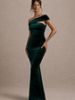 Candela | Bottle Green Velvet Asymmetric Bardot Maxi Dress - thumbnail 4